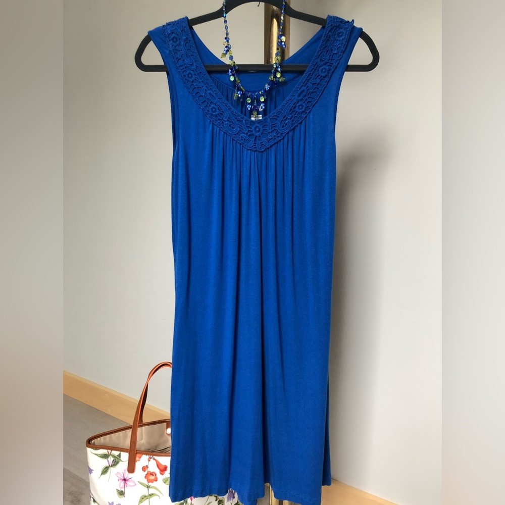 💙St. John’s Bay Sapphire Blue Crochet Trim Summer Tank Dress Size Large